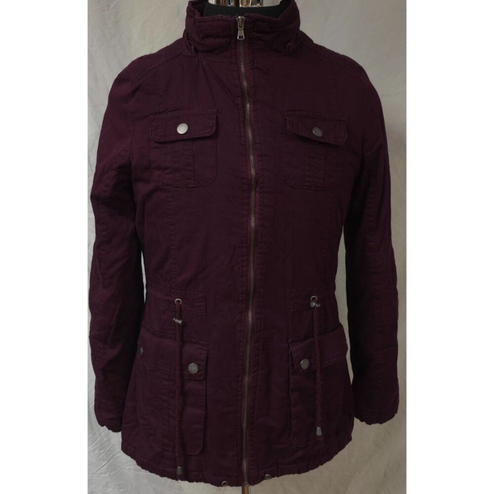 Greenlander Womens Large Dark Purple Faux Fur Lined Full Zip Snap Pockets Coat